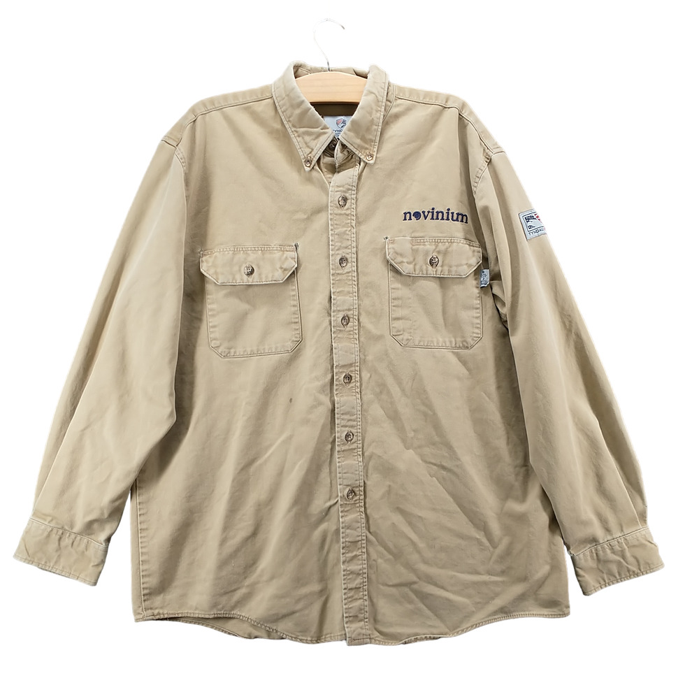 Tyndale Men's Flame Resistant Novinium Button Down Shirt Tan Size XL Long Sleeve